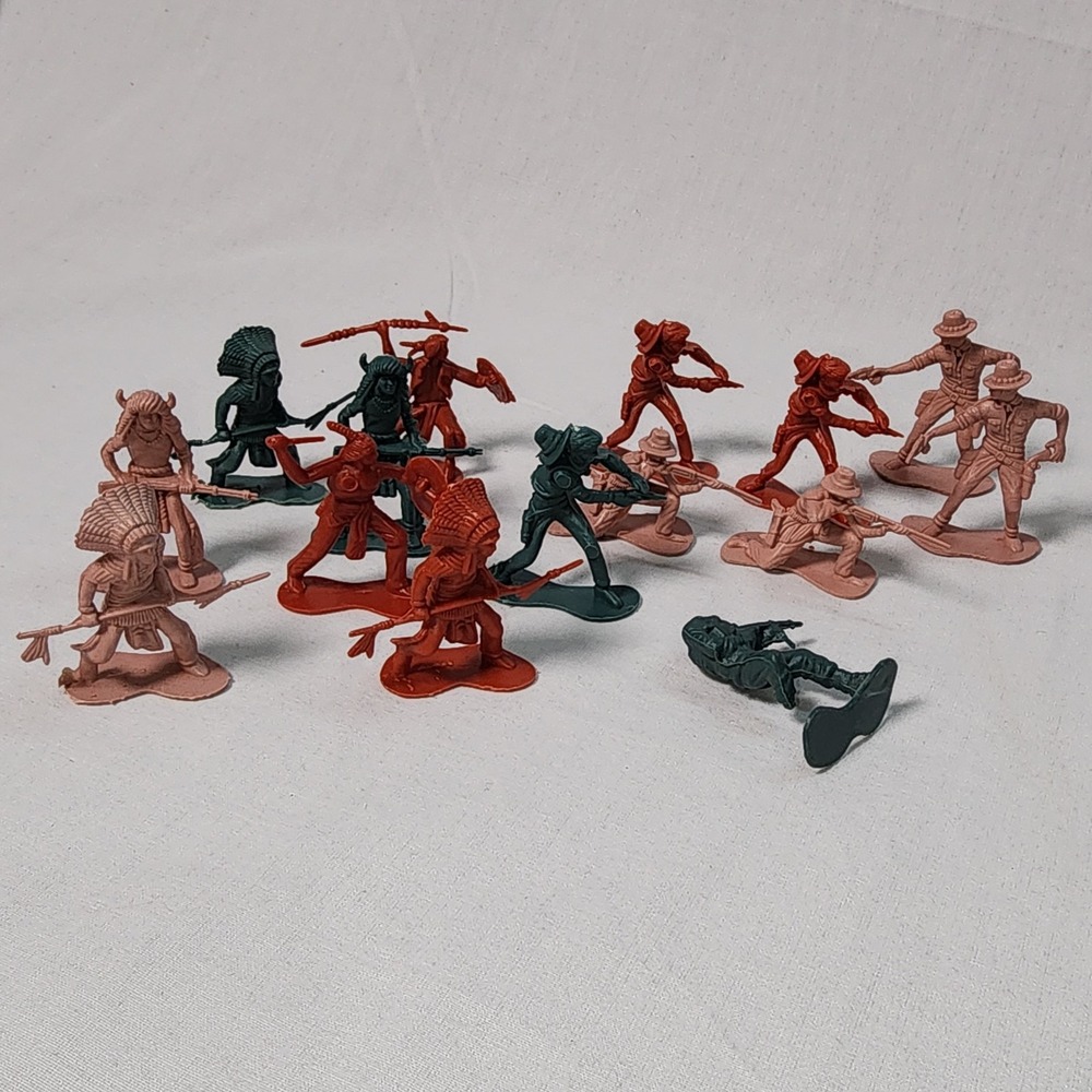 Cowboys and Indians Plastic Figures Vintage Lot of 15 Toys China Native American